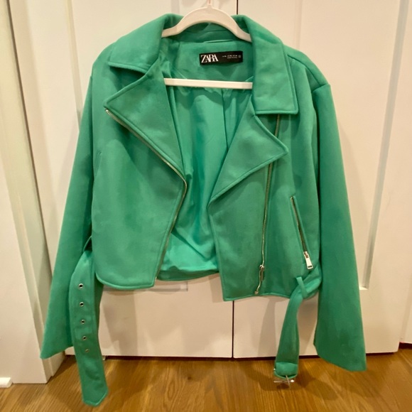 Zara Green Suede Moto Jacket - Discontinued Style! - Picture 4 of 9